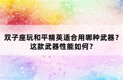 双子座玩和平精英适合用哪种武器？这款武器性能如何？