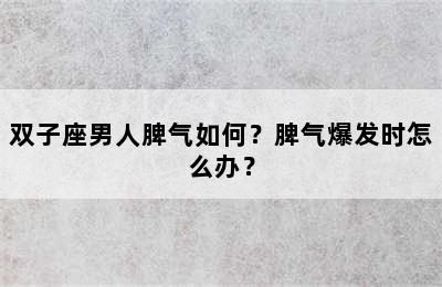 双子座男人脾气如何？脾气爆发时怎么办？