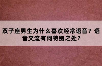 双子座男生为什么喜欢经常语音？语音交流有何特别之处？