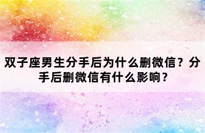 双子座男生分手后为什么删微信？分手后删微信有什么影响？