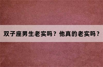 双子座男生老实吗？他真的老实吗？