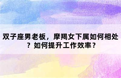 双子座男老板，摩羯女下属如何相处？如何提升工作效率？