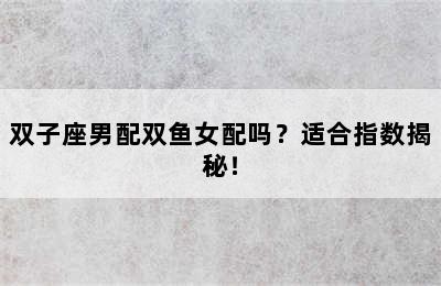 双子座男配双鱼女配吗？适合指数揭秘！