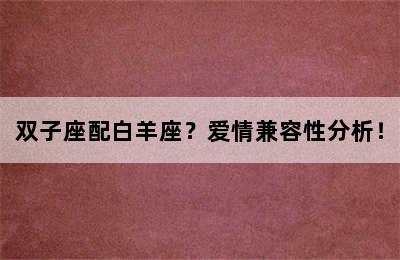 双子座配白羊座？爱情兼容性分析！