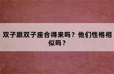双子跟双子座合得来吗？他们性格相似吗？