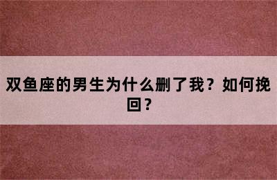 双鱼座的男生为什么删了我？如何挽回？