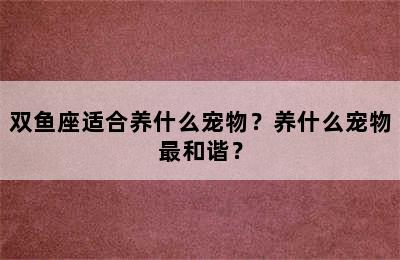 双鱼座适合养什么宠物？养什么宠物最和谐？