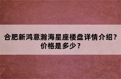 合肥新鸿意瀚海星座楼盘详情介绍？价格是多少？