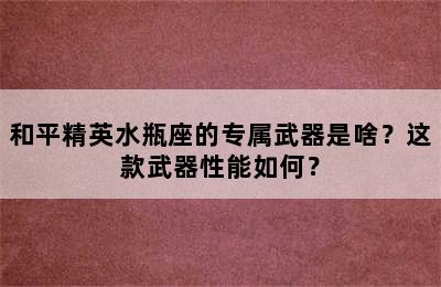 和平精英水瓶座的专属武器是啥？这款武器性能如何？