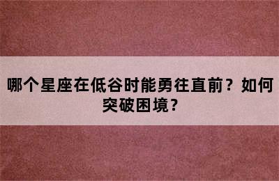 哪个星座在低谷时能勇往直前？如何突破困境？
