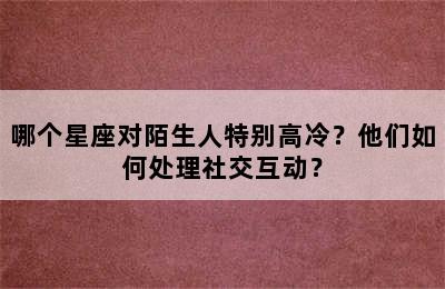 哪个星座对陌生人特别高冷？他们如何处理社交互动？