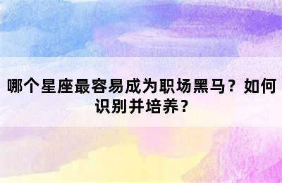 哪个星座最容易成为职场黑马？如何识别并培养？