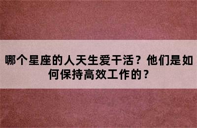 哪个星座的人天生爱干活？他们是如何保持高效工作的？