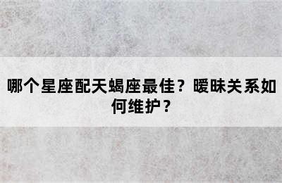 哪个星座配天蝎座最佳？暧昧关系如何维护？