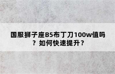 国服狮子座B5布丁刀100w值吗？如何快速提升？