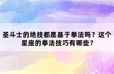 圣斗士的绝技都是基于拳法吗？这个星座的拳法技巧有哪些？