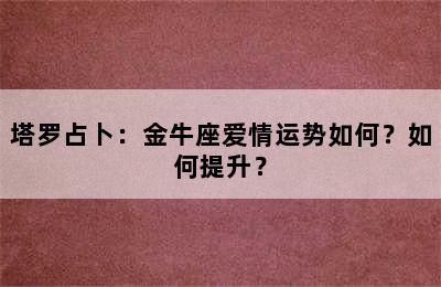 塔罗占卜：金牛座爱情运势如何？如何提升？