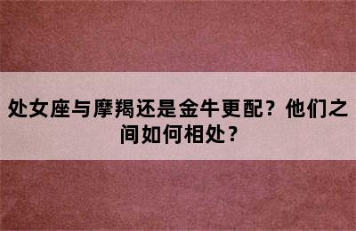 处女座与摩羯还是金牛更配？他们之间如何相处？