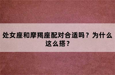 处女座和摩羯座配对合适吗？为什么这么搭？