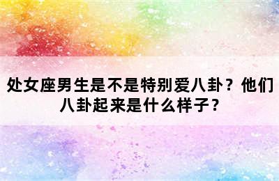 处女座男生是不是特别爱八卦？他们八卦起来是什么样子？