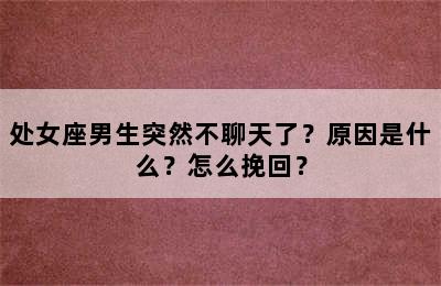 处女座男生突然不聊天了？原因是什么？怎么挽回？