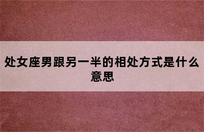 处女座男跟另一半的相处方式是什么意思