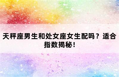 天秤座男生和处女座女生配吗？适合指数揭秘！