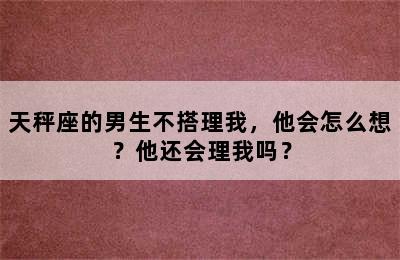 天秤座的男生不搭理我，他会怎么想？他还会理我吗？