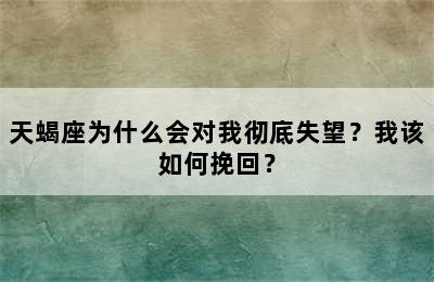 天蝎座为什么会对我彻底失望？我该如何挽回？