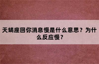 天蝎座回你消息慢是什么意思？为什么反应慢？