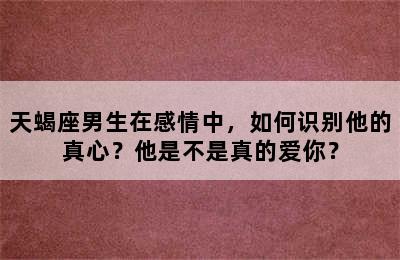 天蝎座男生在感情中，如何识别他的真心？他是不是真的爱你？