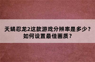 天蝎忍龙2这款游戏分辨率是多少？如何设置最佳画质？