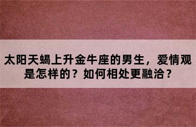太阳天蝎上升金牛座的男生，爱情观是怎样的？如何相处更融洽？