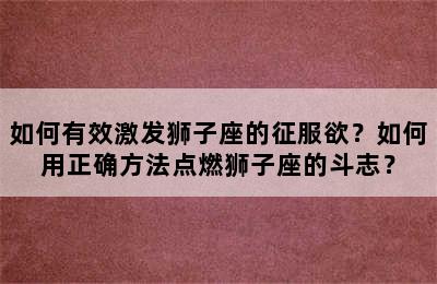如何有效激发狮子座的征服欲？如何用正确方法点燃狮子座的斗志？