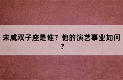 宋威双子座是谁？他的演艺事业如何？