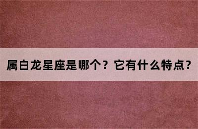 属白龙星座是哪个？它有什么特点？