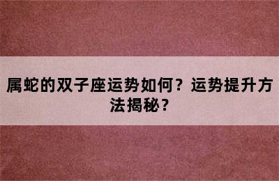 属蛇的双子座运势如何？运势提升方法揭秘？