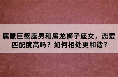 属鼠巨蟹座男和属龙狮子座女，恋爱匹配度高吗？如何相处更和谐？