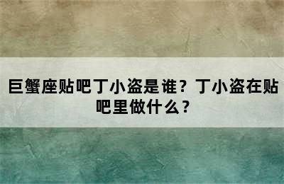 巨蟹座贴吧丁小盗是谁？丁小盗在贴吧里做什么？