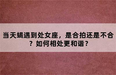 当天蝎遇到处女座，是合拍还是不合？如何相处更和谐？