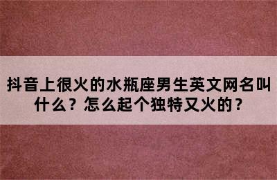 抖音上很火的水瓶座男生英文网名叫什么？怎么起个独特又火的？