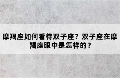 摩羯座如何看待双子座？双子座在摩羯座眼中是怎样的？