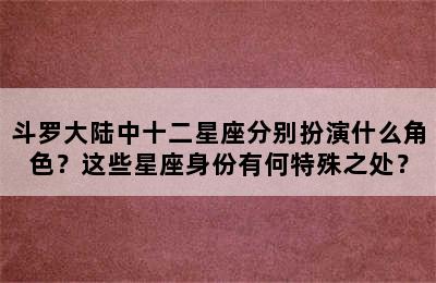 斗罗大陆中十二星座分别扮演什么角色？这些星座身份有何特殊之处？