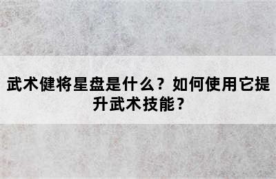武术健将星盘是什么？如何使用它提升武术技能？
