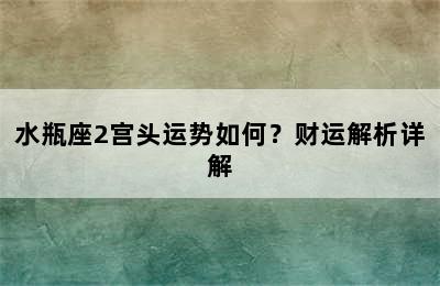 水瓶座2宫头运势如何？财运解析详解