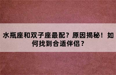 水瓶座和双子座最配？原因揭秘！如何找到合适伴侣？