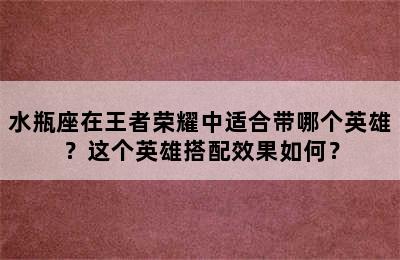 水瓶座在王者荣耀中适合带哪个英雄？这个英雄搭配效果如何？