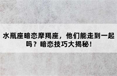 水瓶座暗恋摩羯座，他们能走到一起吗？暗恋技巧大揭秘！