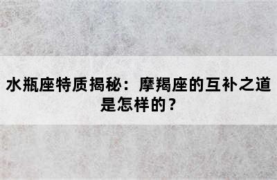 水瓶座特质揭秘：摩羯座的互补之道是怎样的？