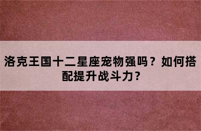 洛克王国十二星座宠物强吗？如何搭配提升战斗力？